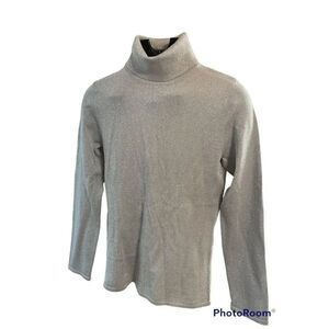 NWT Scott Taylor Stretchy Womens Medium Knit Gray Shimmer Turtleneck Top